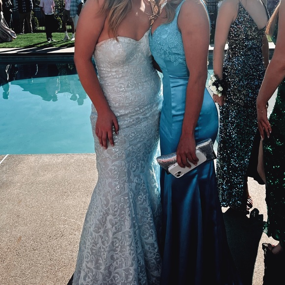 White (blue undertone) prom dress with floral embroidery - Picture 2 of 3